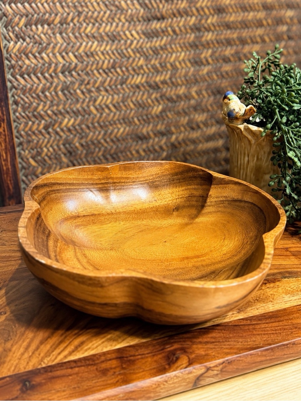 Vintage Sculptural Wood Bowl Made in Philippines Organic Modern 10”